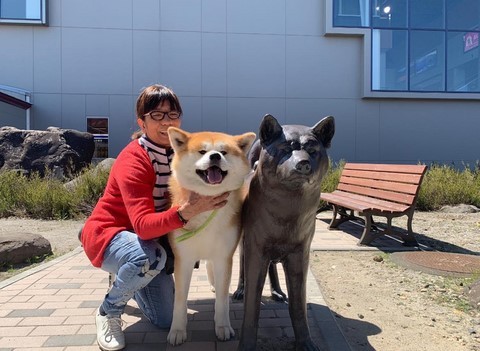 présidente, Jun et statue akita